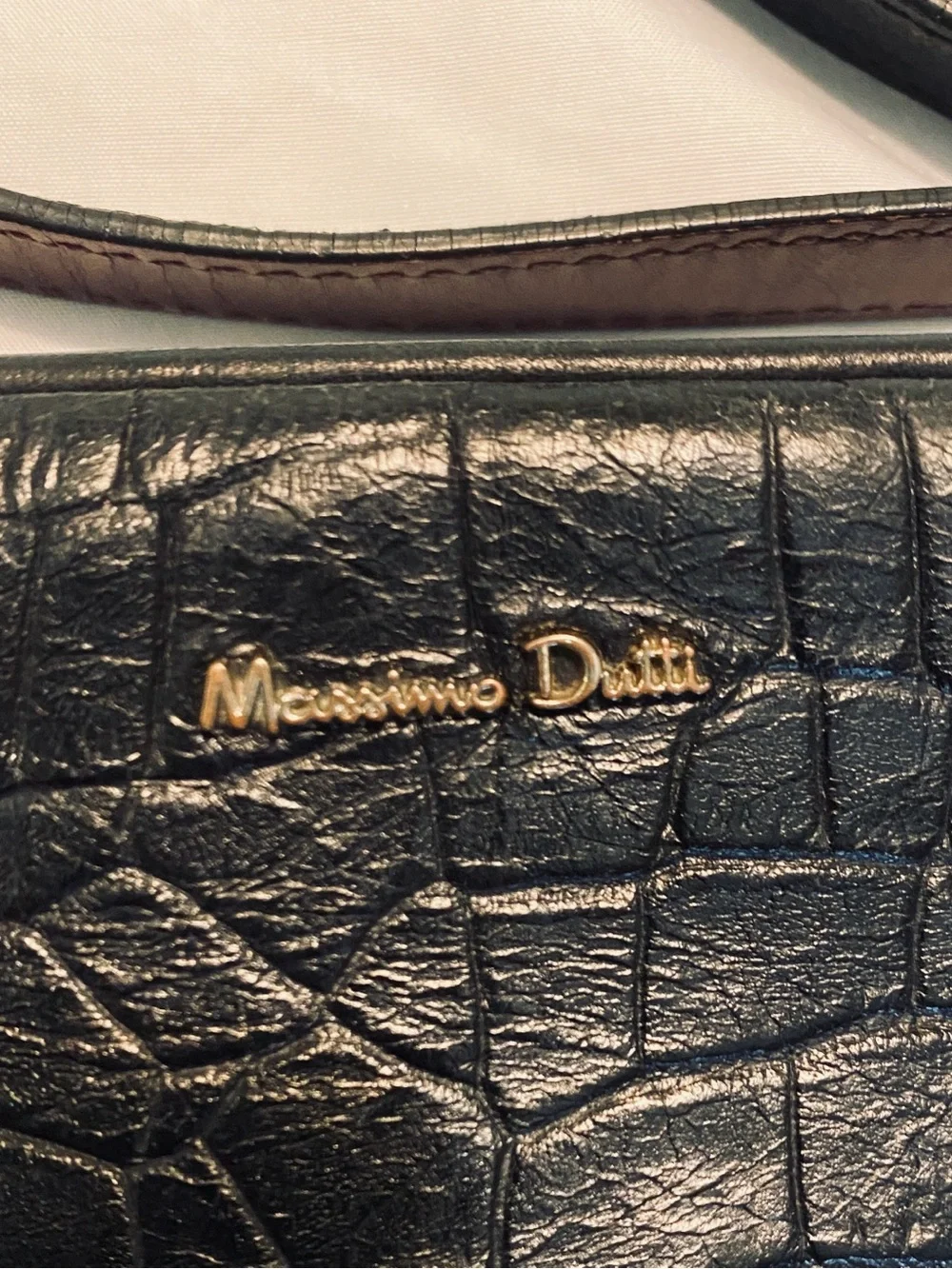 VTG 90s Massimo Dutti Croc Embossed Leather Crossbody Bag Purse Black EUC Spain